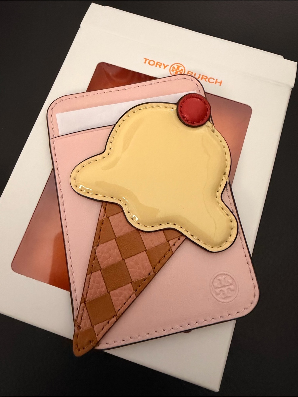 Tory Burch Pink Card Holder with Ice Cream Applique